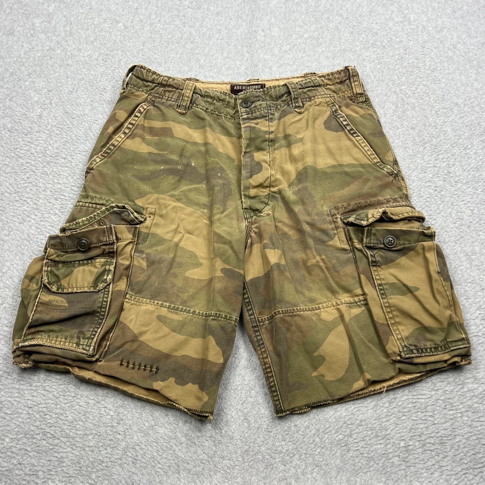 Abercrombie & Fitch Camo Cargo Shorts Mens 32 Heavyweight Drawstring Fatigue Y2K